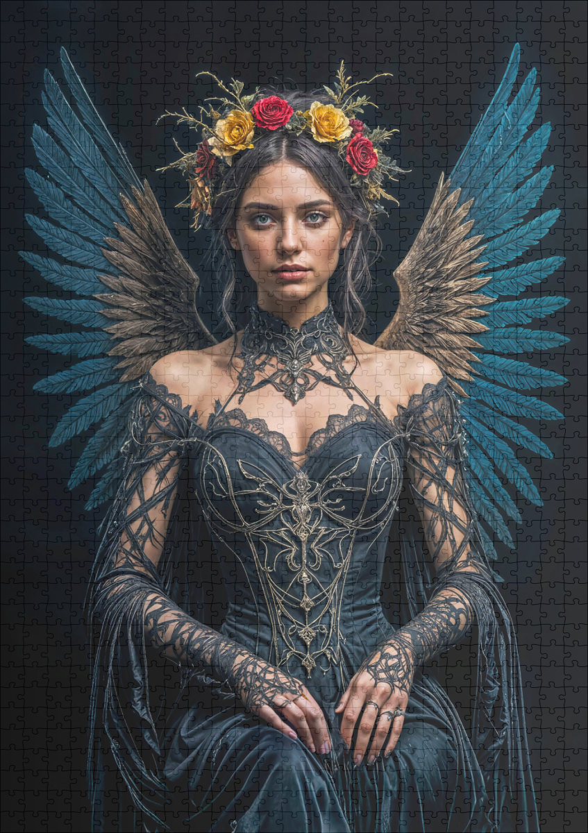 raxxa Premium-Puzzle: Dark Angel with Crown and Roses – Image 2