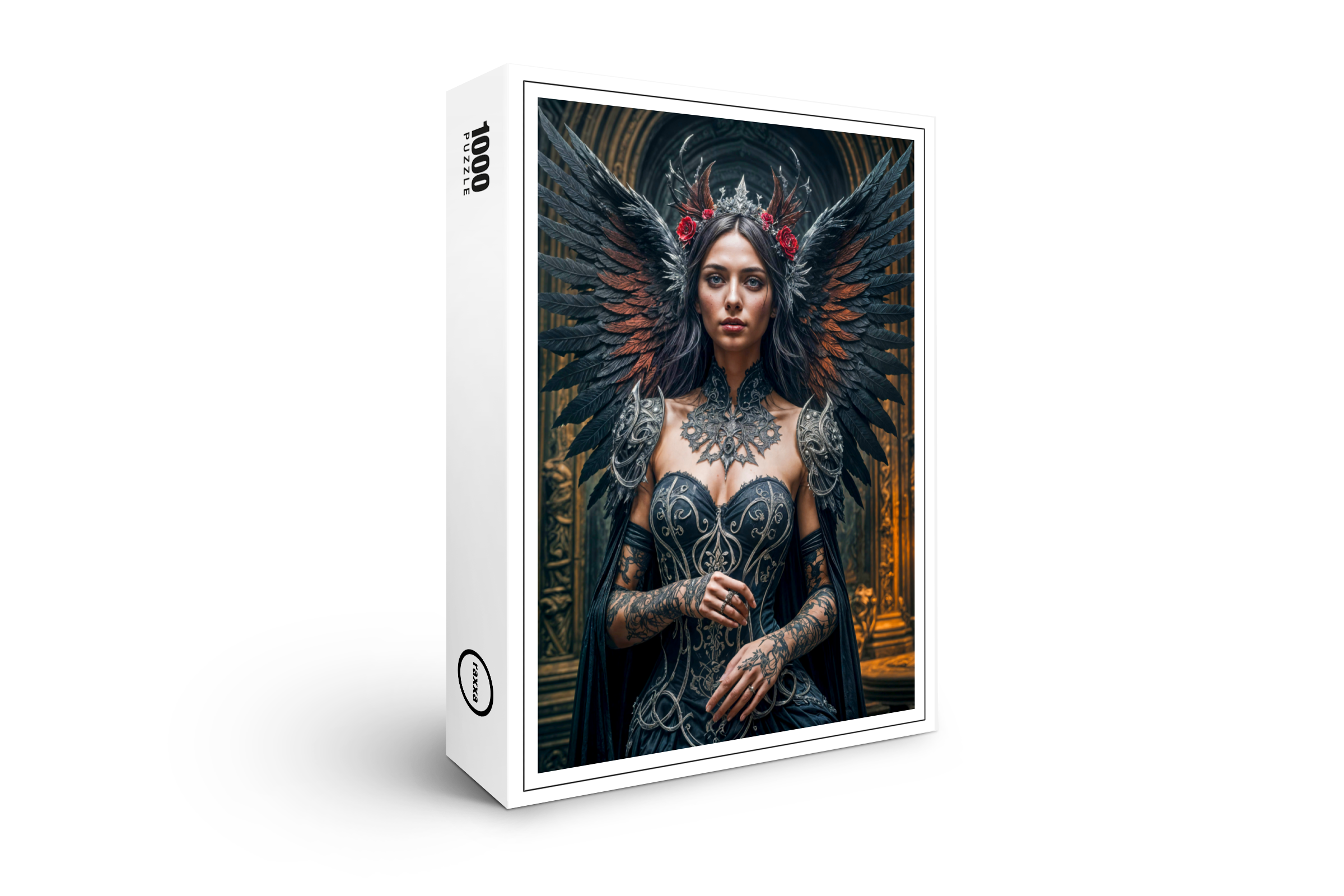 raxxa Premium-Puzzle: Dark Angel with Crown and Roses