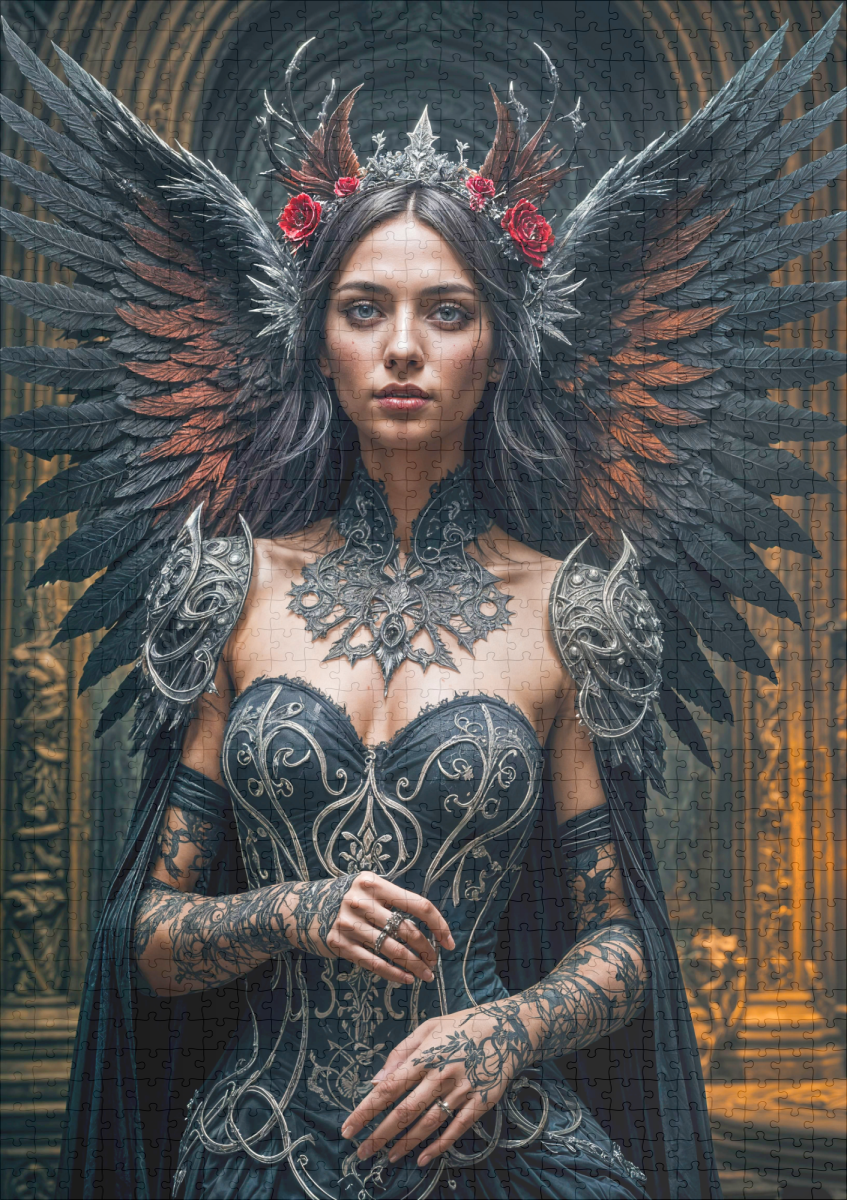 raxxa Premium-Puzzle: Dark Angel with Crown and Roses - Image 2
