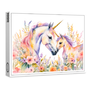 raxxa Premium-Puzzle: Boho Watercolor Tender Unicorn And Baby In Flower Meadow