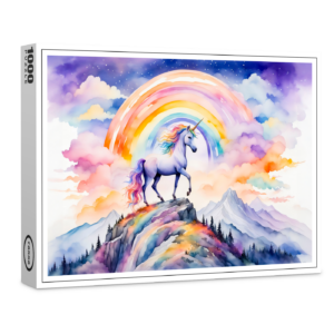raxxa Premium-Puzzle: Boho Watercolor Magical Unicorn Beneath Glowing Rainbow And Clouds