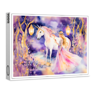 raxxa Premium-Puzzle: Boho Watercolor Beautiful Princess Riding A Majestic White Unicorn