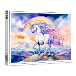 raxxa Premium-Puzzle: Watercolor Mystical Unicorn Walking Beneath A Shimmering Rainbow
