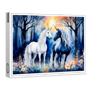 raxxa Premium-Puzzle: Boho Watercolor Two Unicorns Standing Together Under Starry Sky