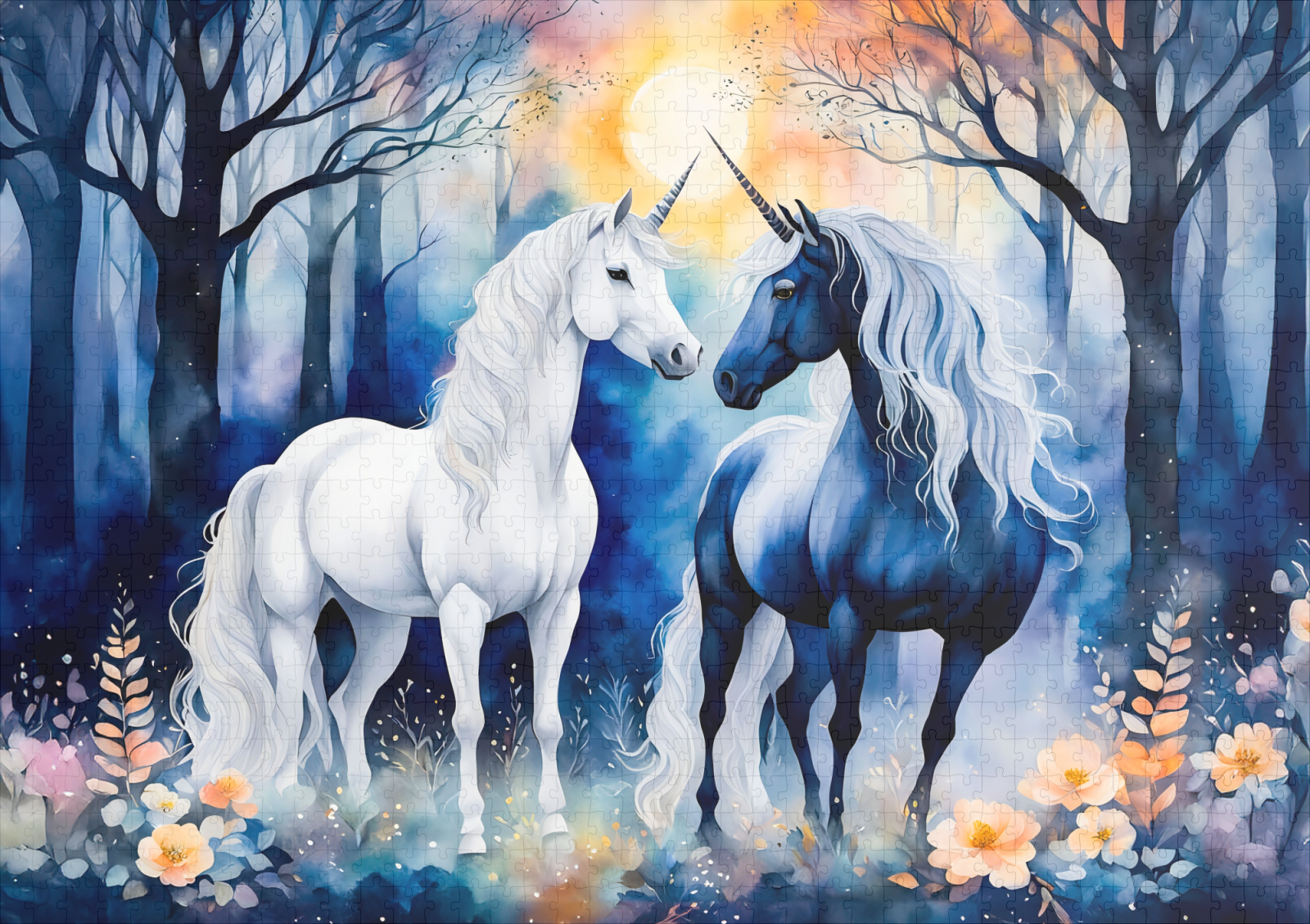 raxxa Premium-Puzzle: Boho Watercolor Two Unicorns Standing Together Under Starry Sky – Image 2