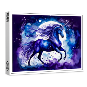 raxxa Premium-Puzzle: Watercolor Majestic Blue Unicorn Under Starry Night Sky