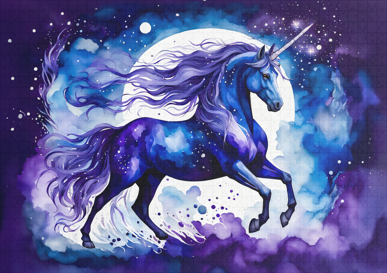 raxxa Premium-Puzzle: Watercolor Majestic Blue Unicorn Under Starry Night Sky – Bild 2