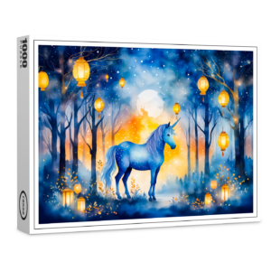 raxxa Premium-Puzzle: Boho Watercolor Mystical Unicorn Prancing Under Golden Lantern Light