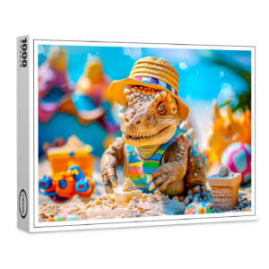 raxxa Premium-Puzzle: Dino Building Sandcastle on Beach