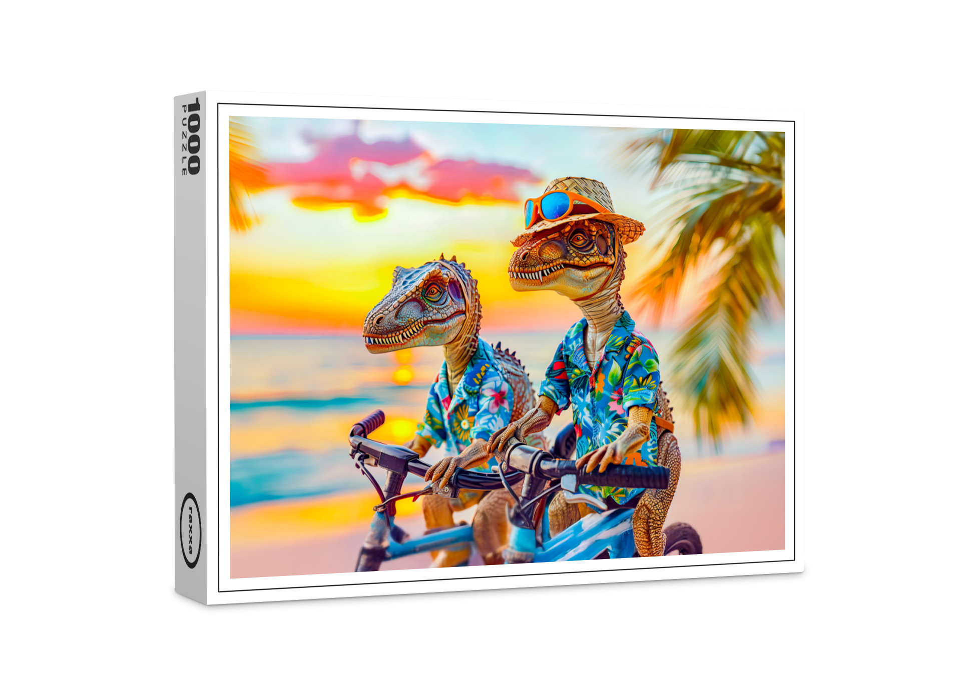 raxxa Premium-Puzzle: Dinosaurs Biking at Sunset