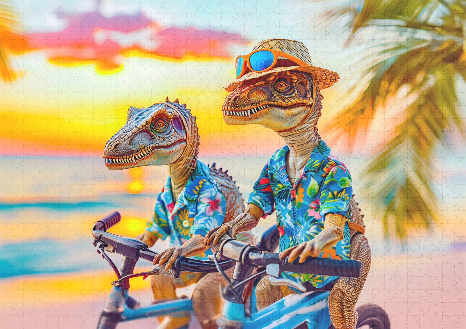 raxxa Premium-Puzzle: Dinosaurs Biking at Sunset - Imagen 2