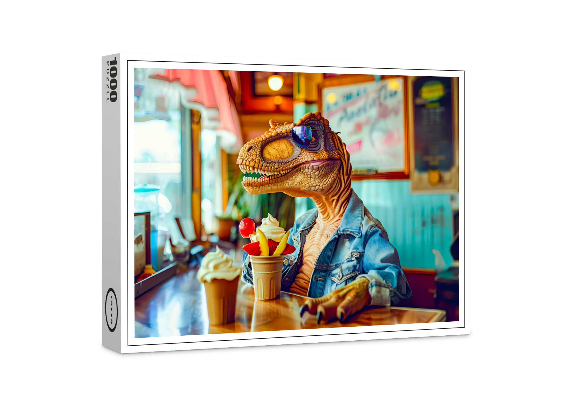 raxxa Premium-Puzzle: Dino with Ice Cream at Café