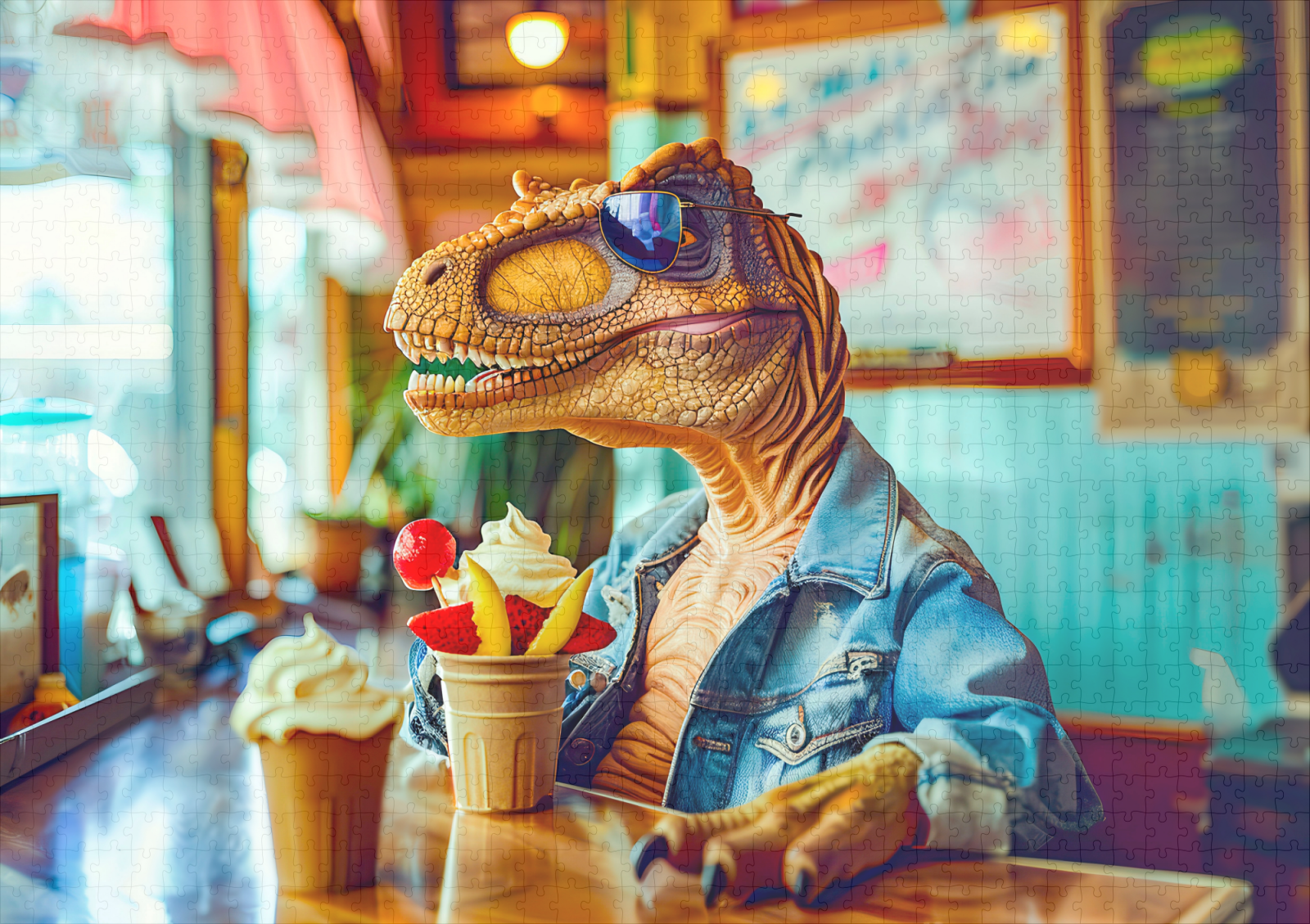 raxxa Premium-Puzzle: Dino with Ice Cream at Café – Image 2