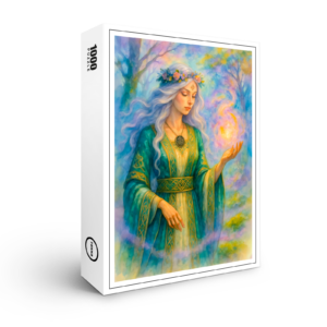 raxxa Premium-Puzzle: Celtic druidess conjures glowing energy sphere