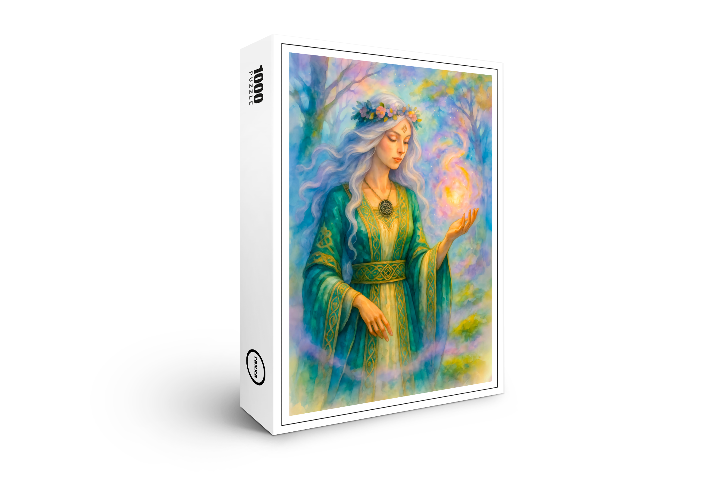 raxxa Premium-Puzzle: Celtic druidess conjures glowing energy sphere