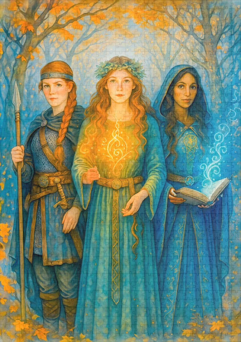 raxxa Premium-Puzzle: Three Celtic druidesses with glowing orb - immagine 2