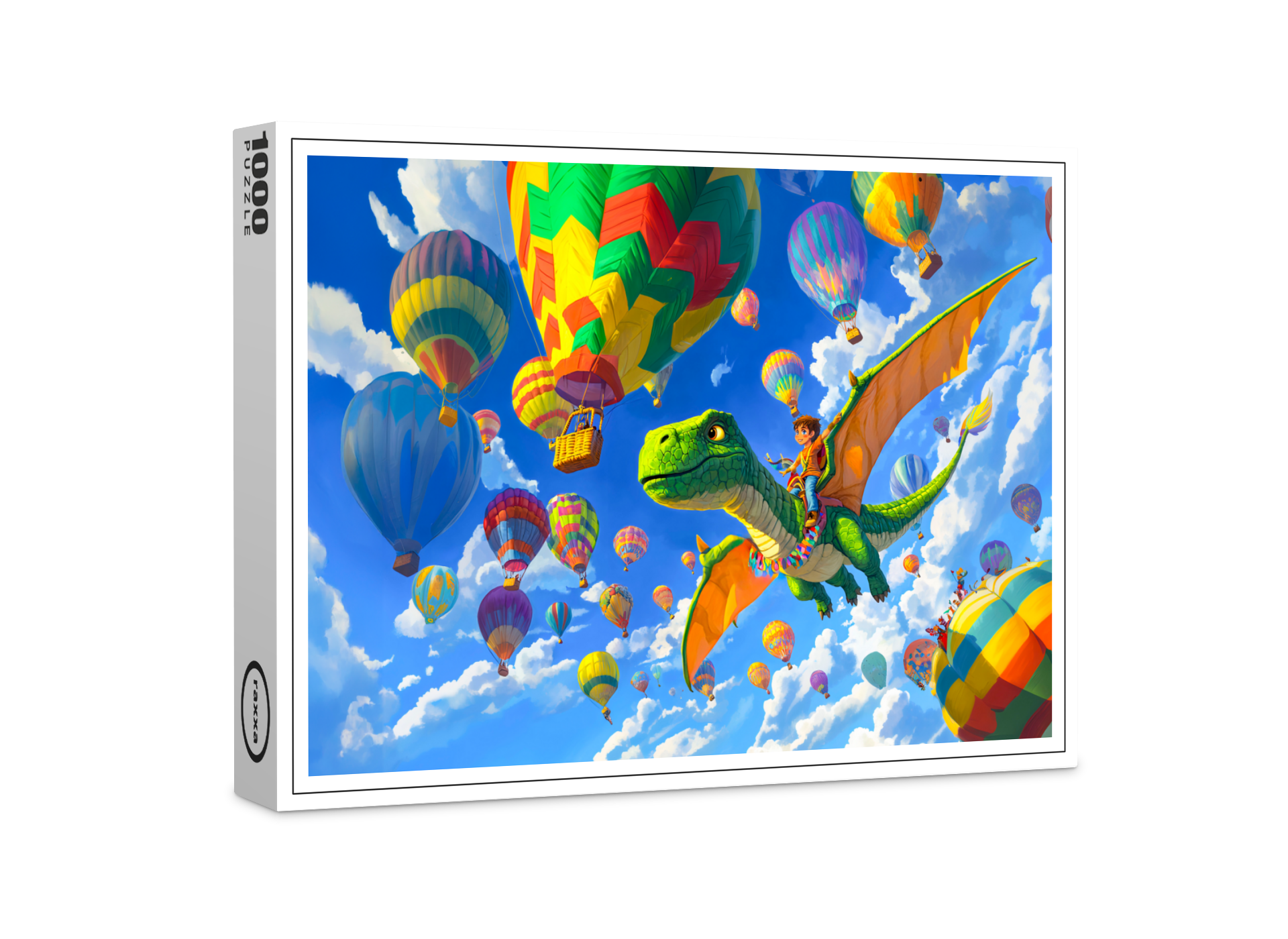 raxxa Premium-Puzzle: Anime boy flying dinosaur dragon and balloons