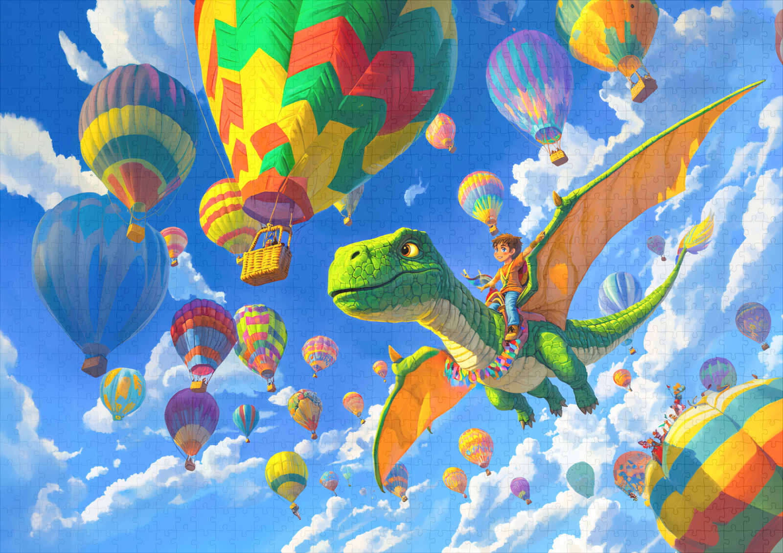 raxxa Premium-Puzzle: Anime boy flying dinosaur dragon and balloons – Bild 2