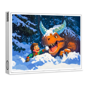 raxxa Premium-Puzzle: Anime boy playing dinosaur snowy day