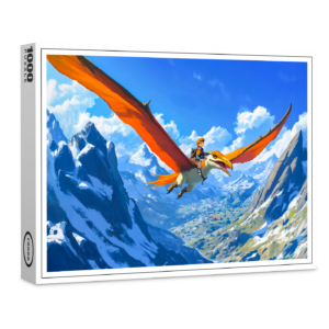 raxxa Premium-Puzzle: Anime boy flying Pteranodon dinosaur Alps
