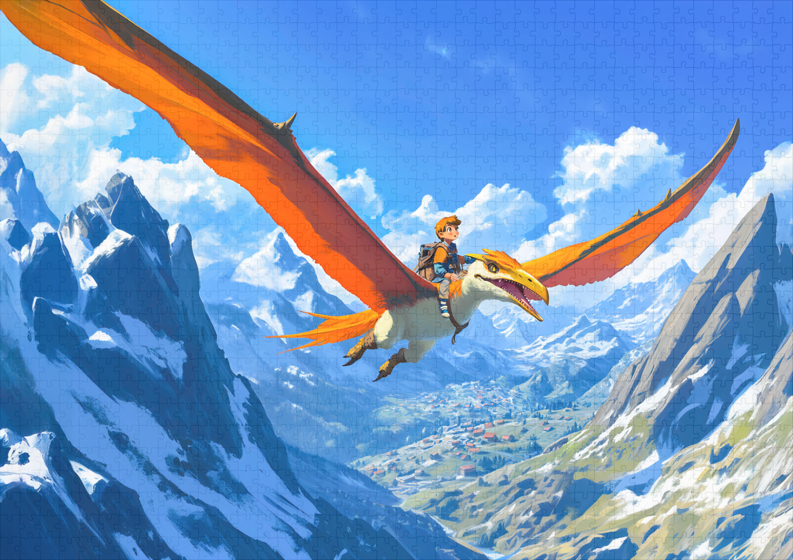 raxxa Premium-Puzzle: Anime boy flying Pteranodon dinosaur Alps - Imagen 2
