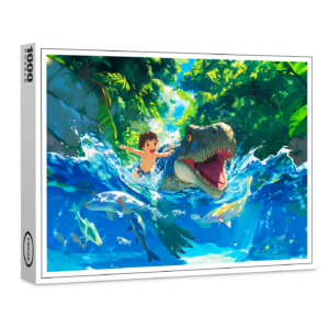 raxxa Premium-Puzzle: Anime boy swimming with dinosaur in sea