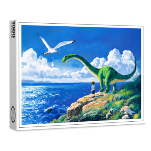 raxxa Premium-Puzzle: Anime boy and Brachiosaurus overlooking sea