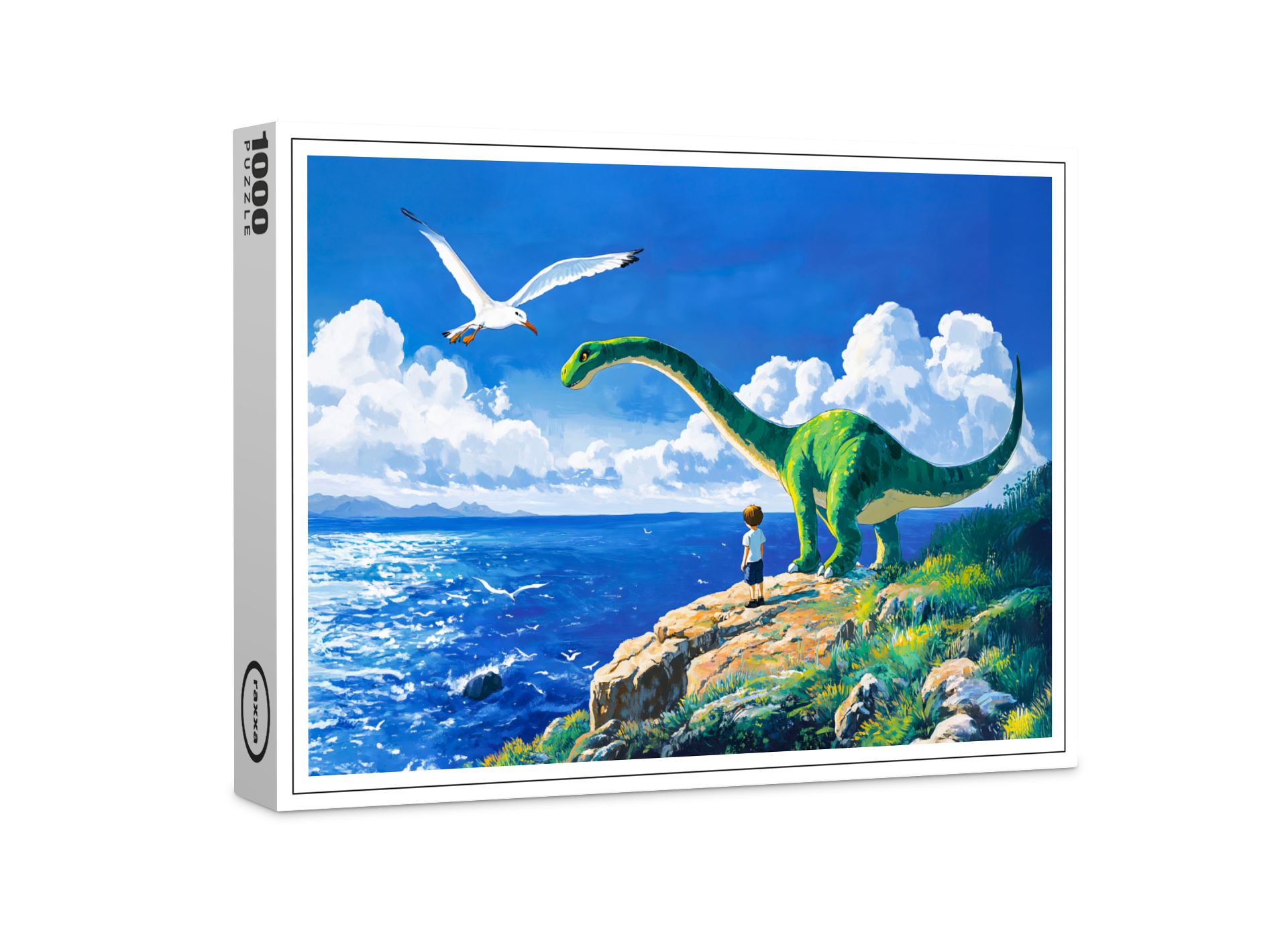 raxxa Premium-Puzzle: Anime boy and Brachiosaurus overlooking sea