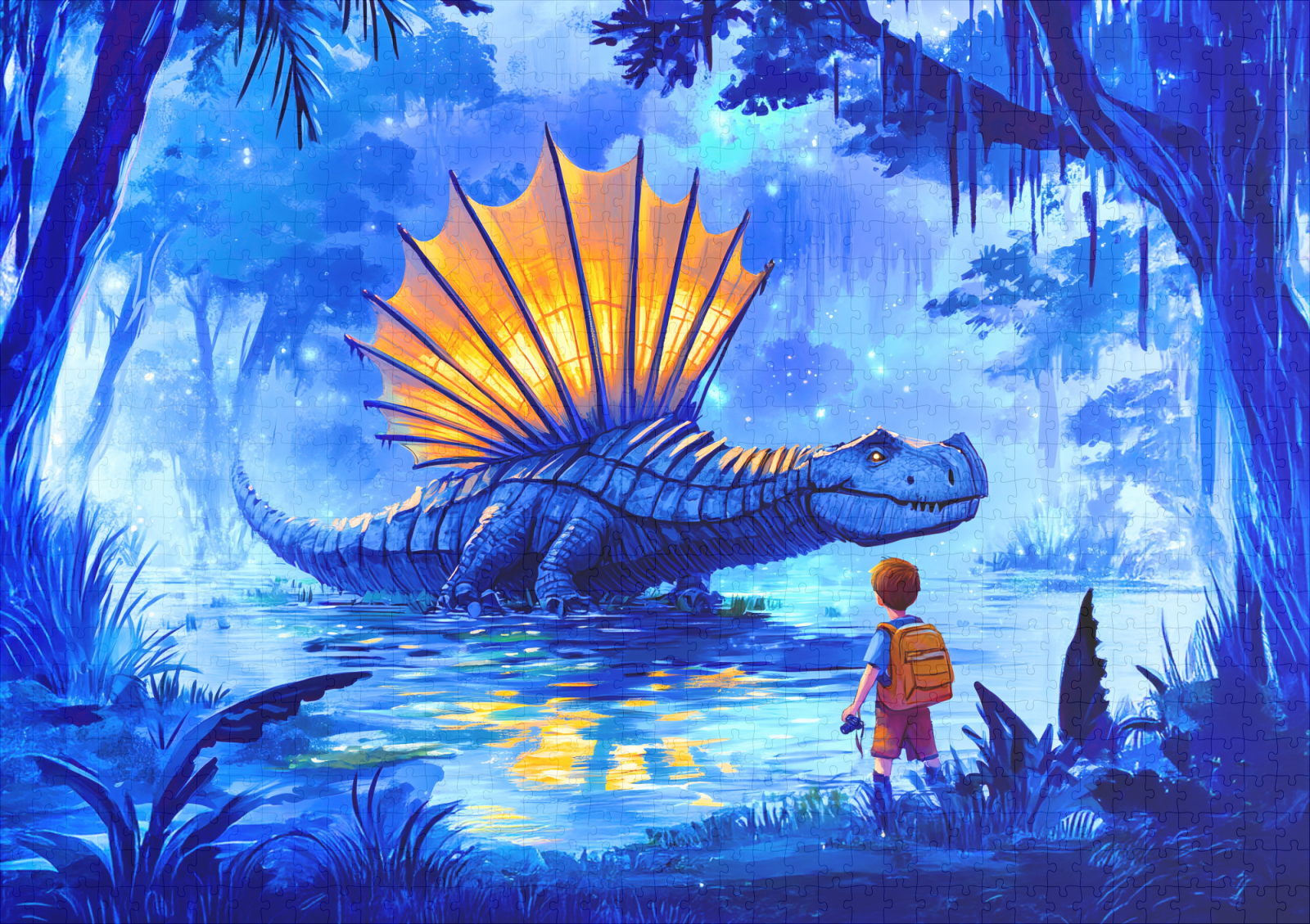 raxxa Premium-Puzzle: Anime boy photographing swamp dinosaur - Imagen 2