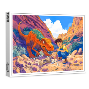 raxxa Premium-Puzzle: Anime boy with T-Rex on fossil hunt