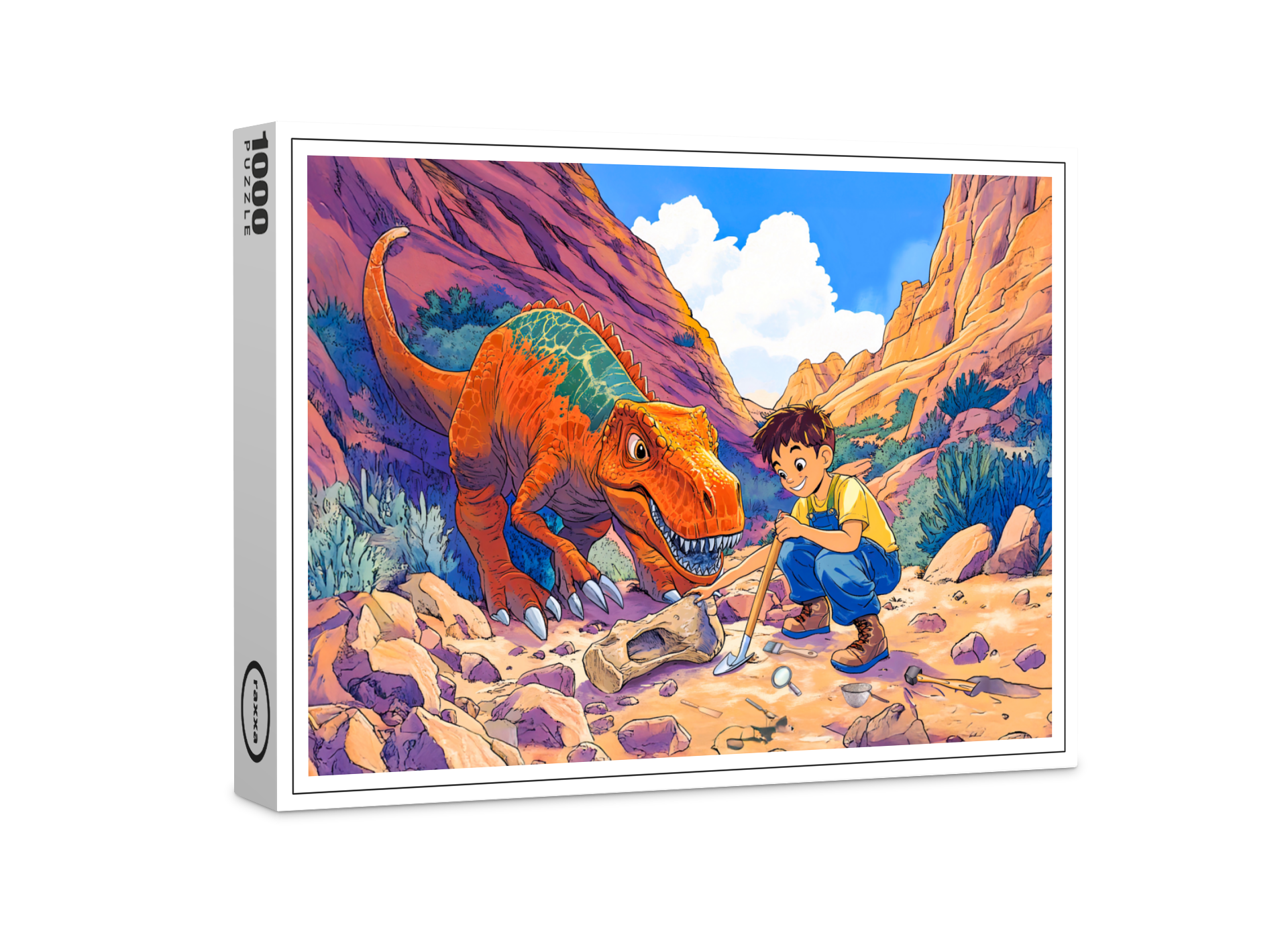 raxxa Premium-Puzzle: Anime boy with T-Rex on fossil hunt