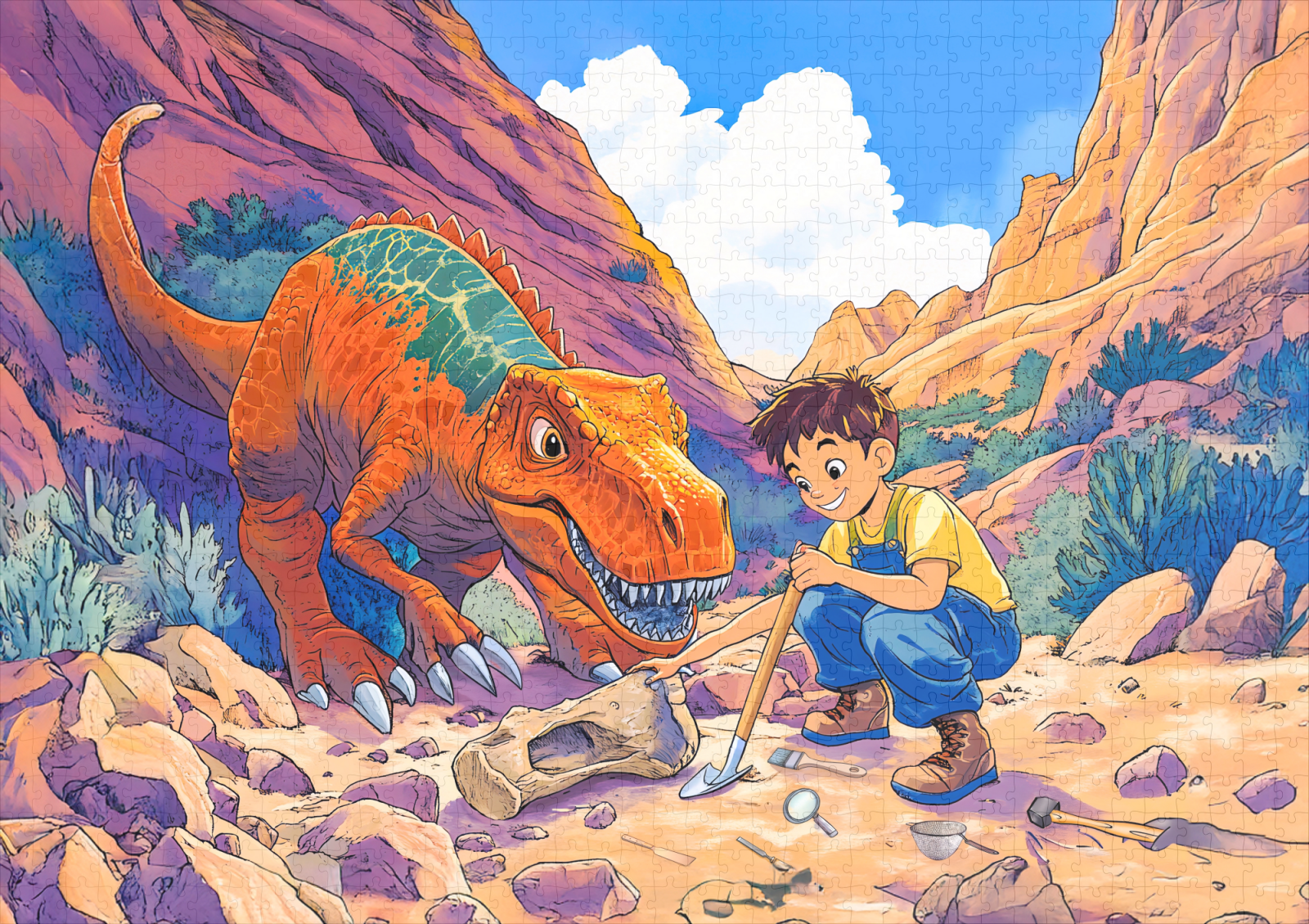 raxxa Premium-Puzzle: Anime boy with T-Rex on fossil hunt - Image 2