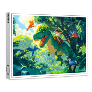 raxxa Premium-Puzzle: Anime boy riding T-Rex in jungle and birds