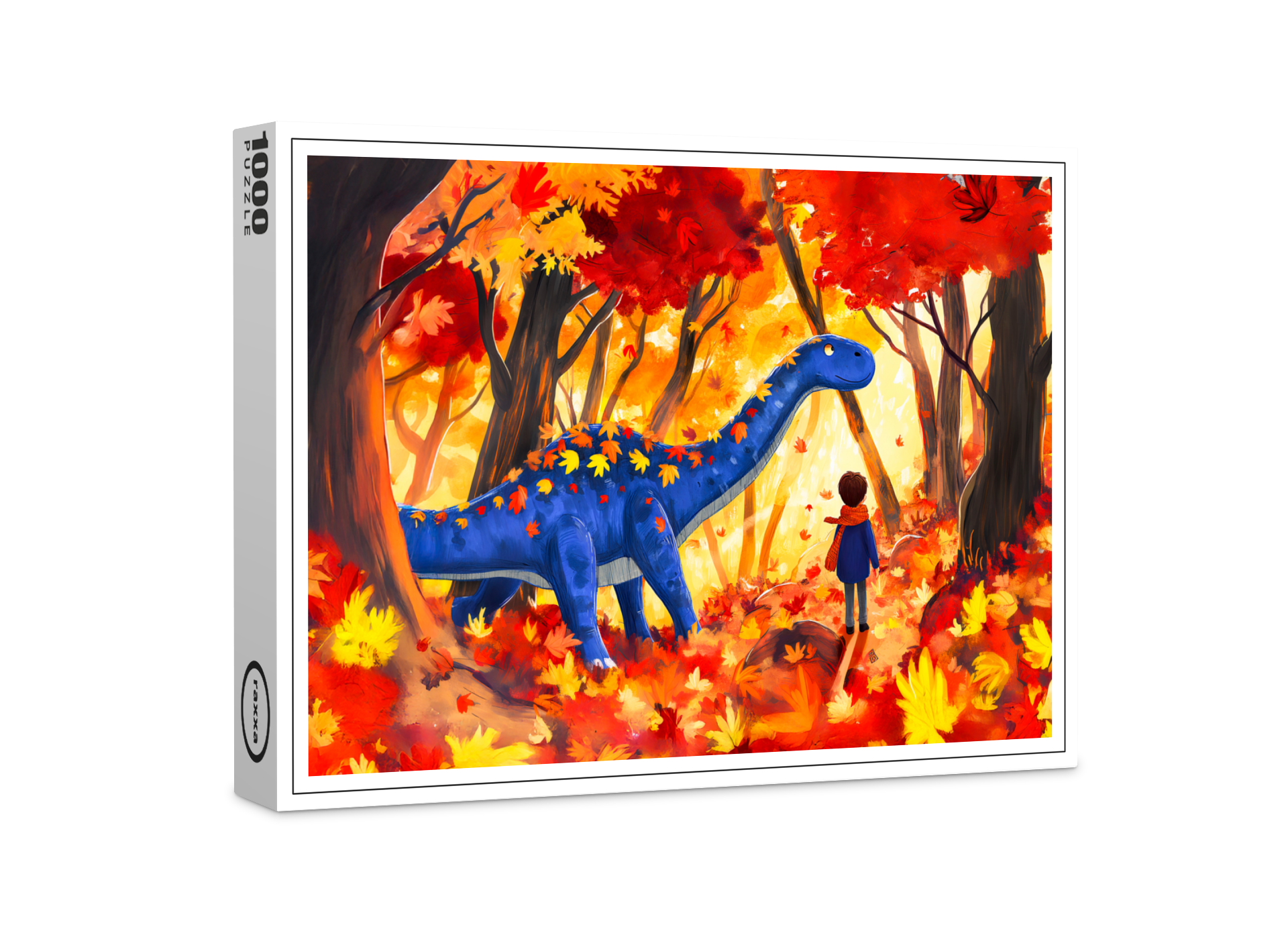raxxa Premium-Puzzle: Anime boy walking dinosaur autumn forest
