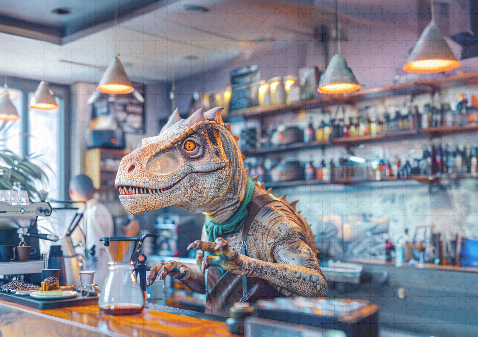 raxxa Premium-Puzzle: Dinosaur Barista in a Modern Café – Bild 2