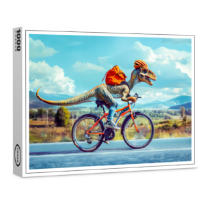 raxxa Premium-Puzzle: Dinosaur Cycling Through Countryside