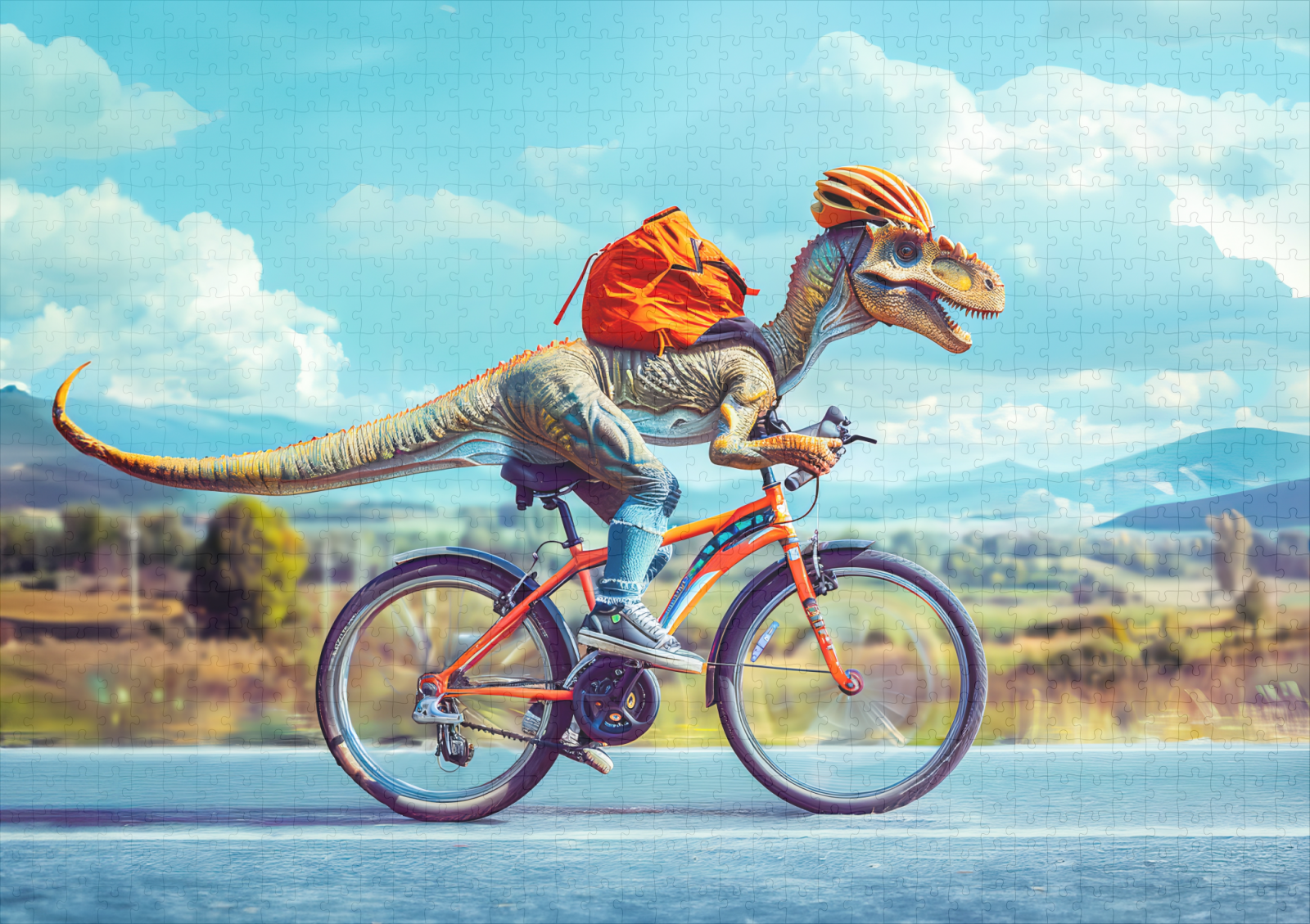 raxxa Premium-Puzzle: Dinosaur Cycling Through Countryside - Imagen 2