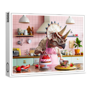 raxxa Premium-Puzzle: Dinosaur Baking Cake in Retro Kitchen