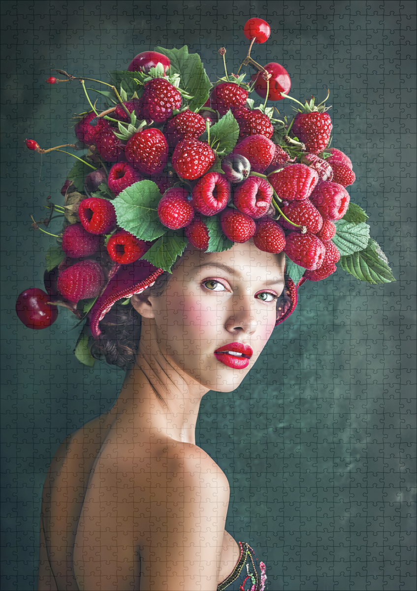 raxxa Premium-Puzzle: Strawberry and Raspberry Summer Fashion Portrait - immagine 2