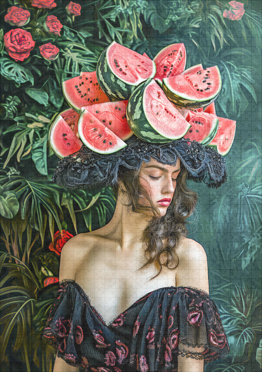 raxxa Premium-Puzzle: Watermelon Rose Fantasy Portrait – Bild 2