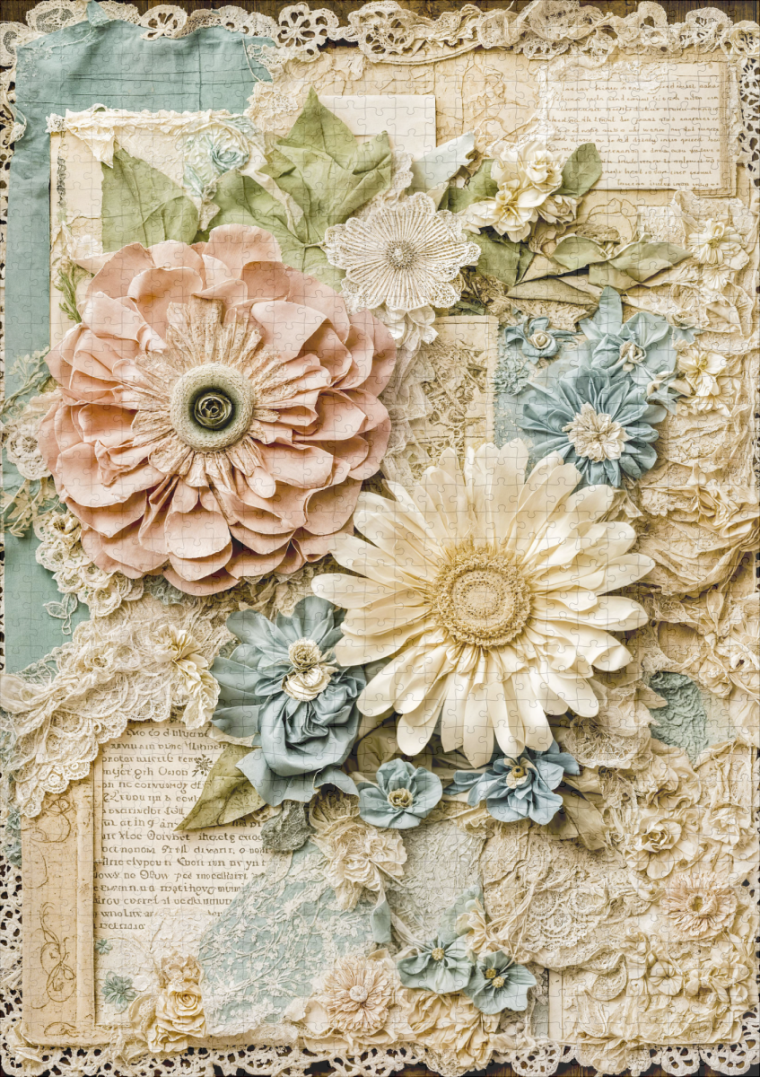 raxxa Premium-Puzzle: Vintage floral collage with layered textures - immagine 2