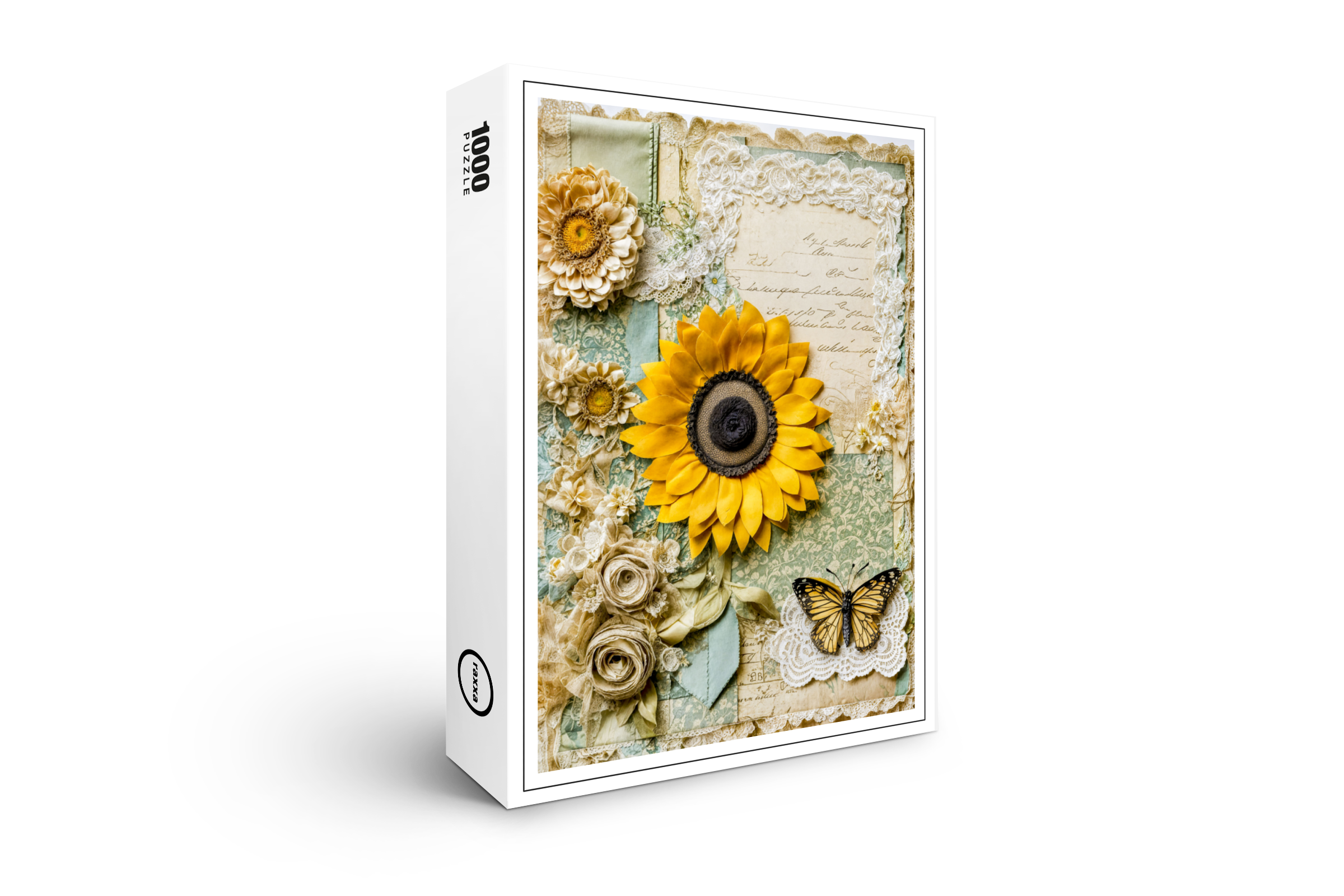 raxxa Premium-Puzzle: Shabby chic Sunflower with Butterfly