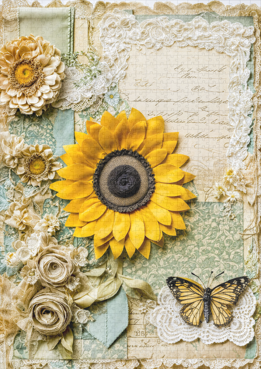 raxxa Premium-Puzzle: Shabby chic Sunflower with Butterfly - Imagen 2