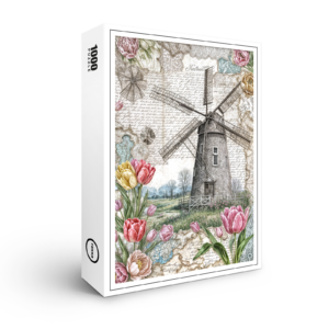 raxxa Premium-Puzzle: Windmill with Pink Tulips