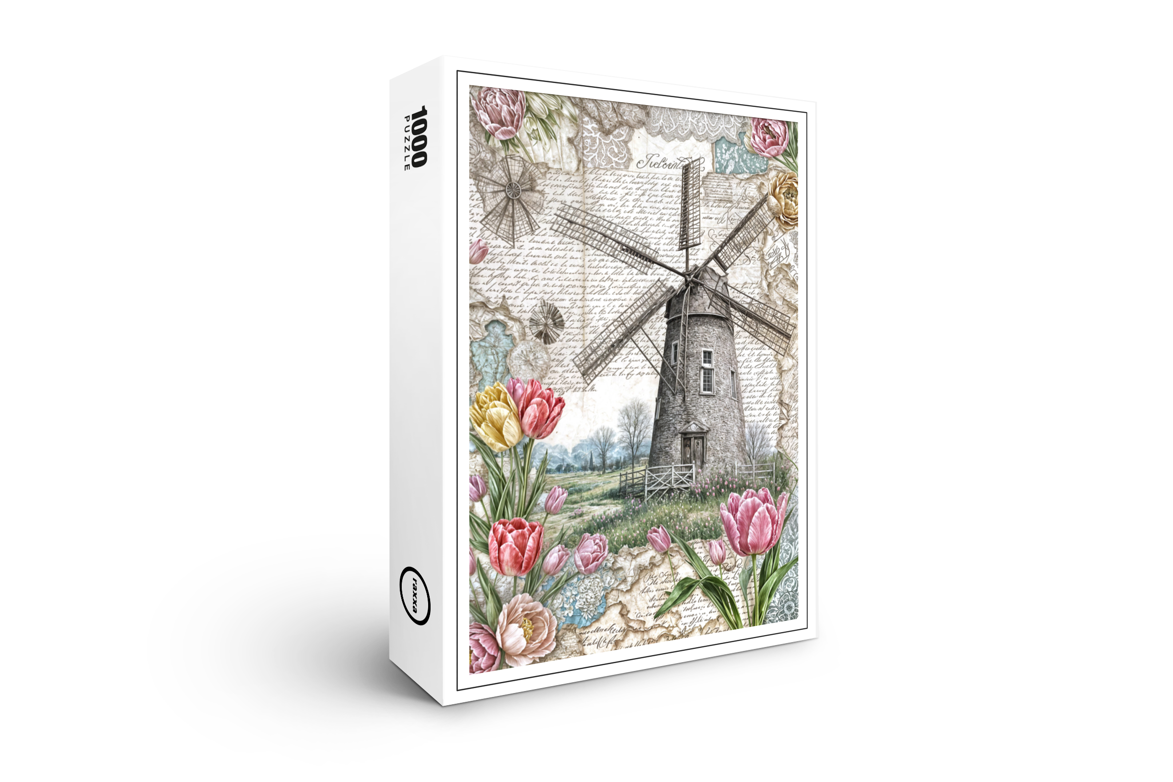 raxxa Premium-Puzzle: Windmill with Pink Tulips