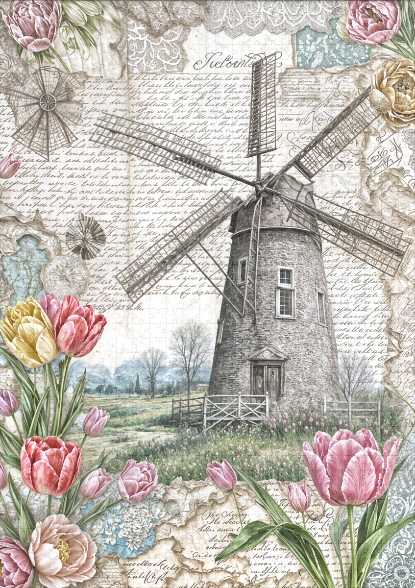 raxxa Premium-Puzzle: Windmill with Pink Tulips – Image 2