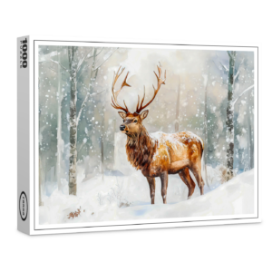 raxxa Premium-Puzzle: Deer in winter forest with snow watercolor painting