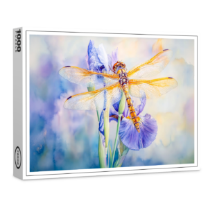 raxxa Premium-Puzzle: Dragonfly resting on a lily watercolor painting