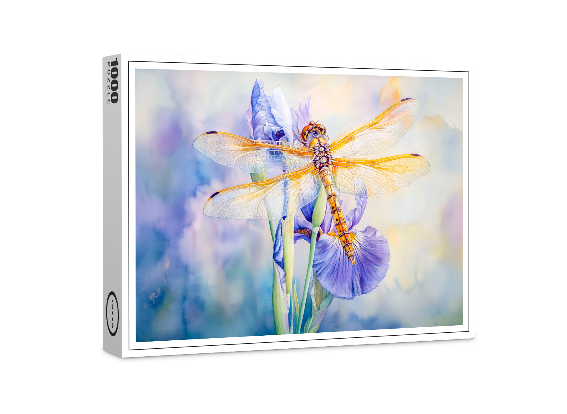 raxxa Premium-Puzzle: Dragonfly resting on a lily watercolor painting