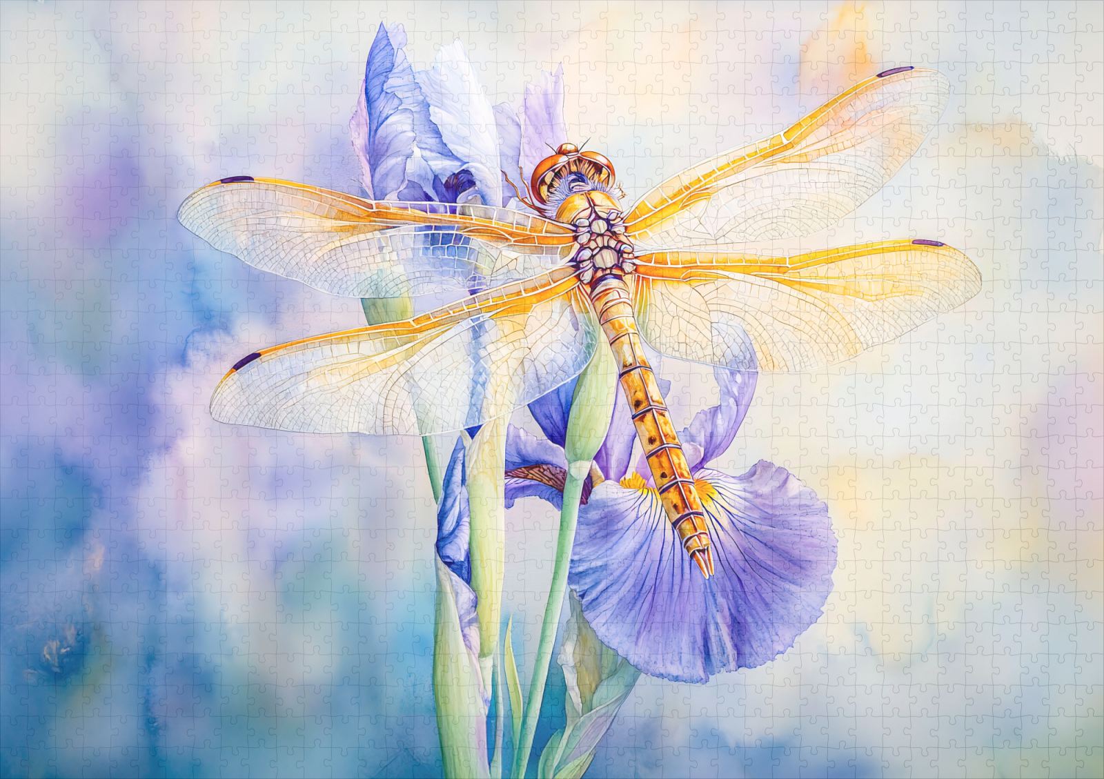 raxxa Premium-Puzzle: Dragonfly resting on a lily watercolor painting – Bild 2